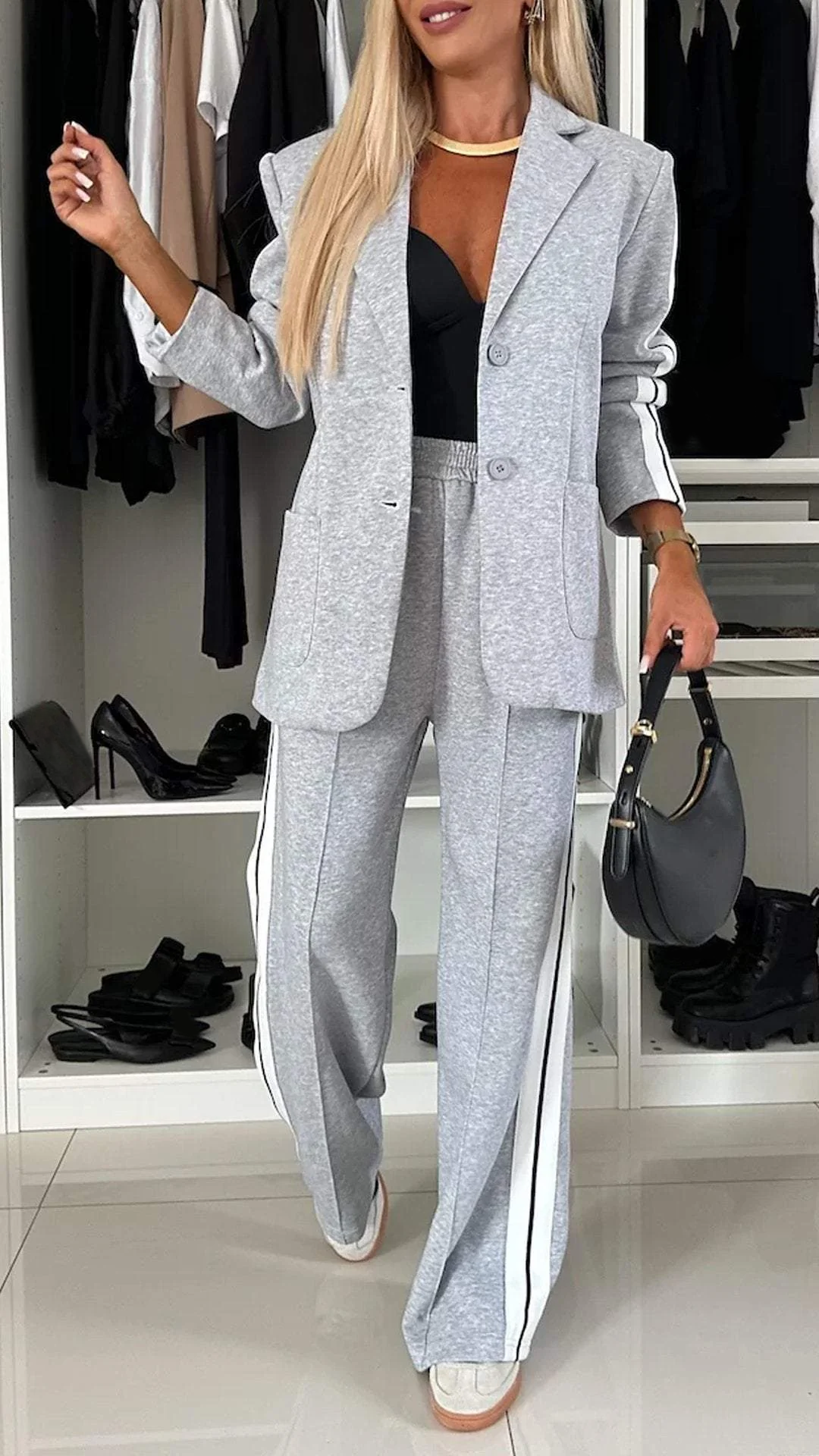 Women's Formal Fashion Set Lapel Long Sleeve Casual Suit