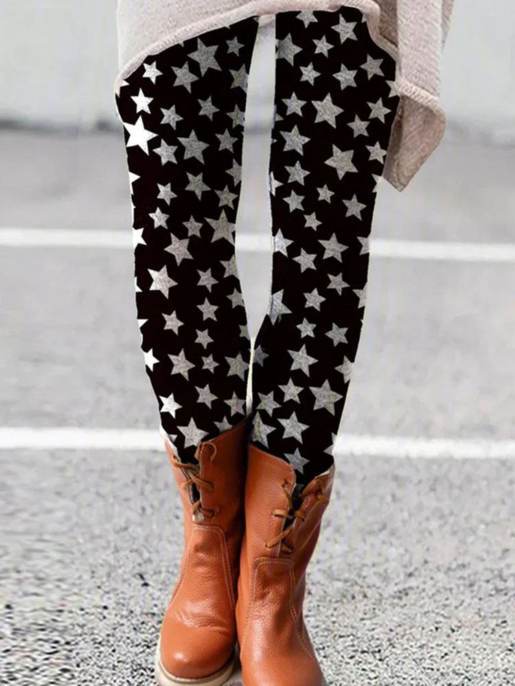 Women Contrasting Star Print Leggings