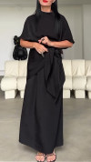 Women's Round Neck Solid Color Loose Dress+shawl Two-piece Set