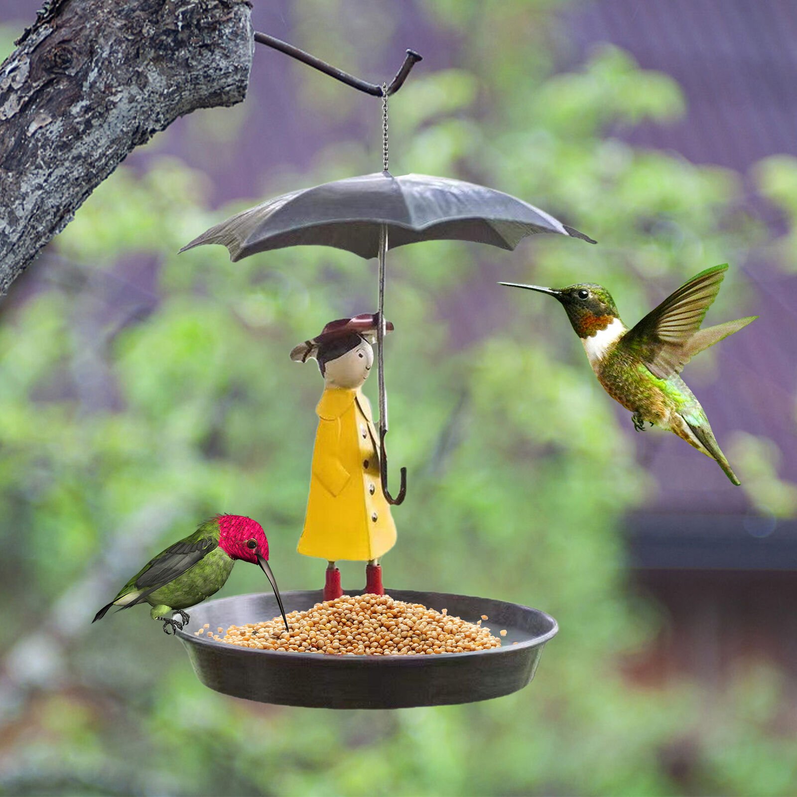 🌈Last Day 70% OFF🎁Hanging Umbrella Girl Bird Feeder Garden Decor☂️