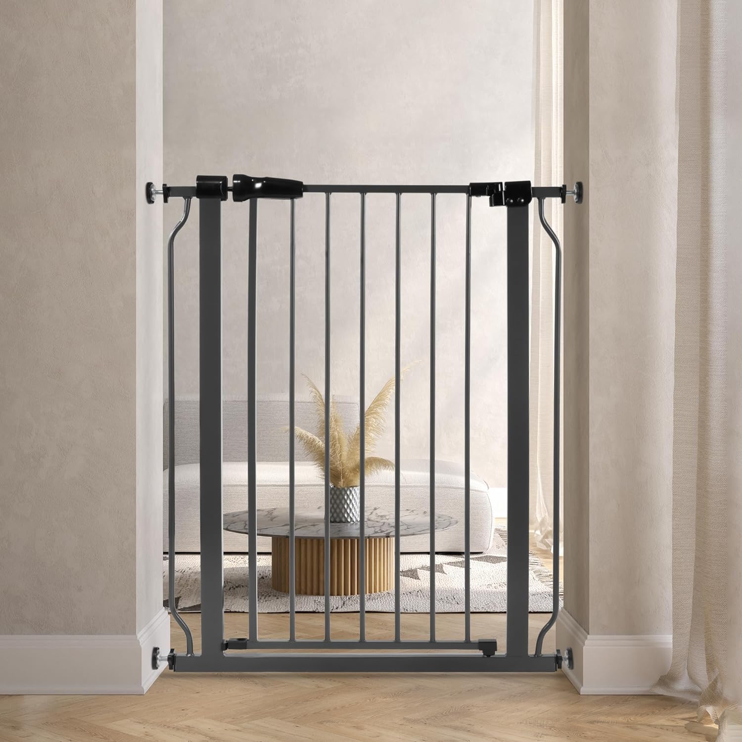 BalanceFrom Easy Walk-Thru Safety Gate for Doorways and Stairways with Auto-Close/Hold-Open Features, 30-Inch Tall, Fits 29.1 - 33.8 Inch Openings, Graphite