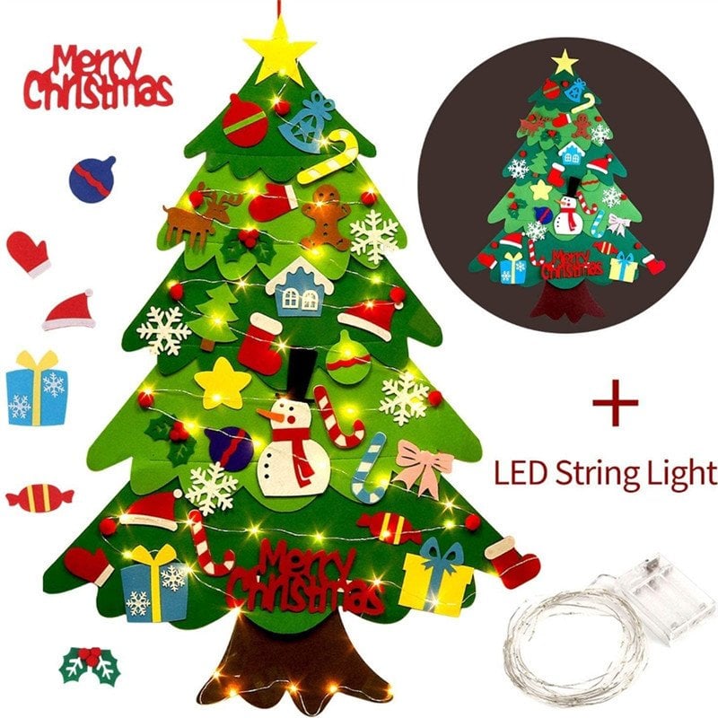 🧒🎄Felt Christmas Tree Set With 32PCS Ornaments Wall Hanging Tree & 35LED String Lights - BUY 2 GET FREE SHIPPING