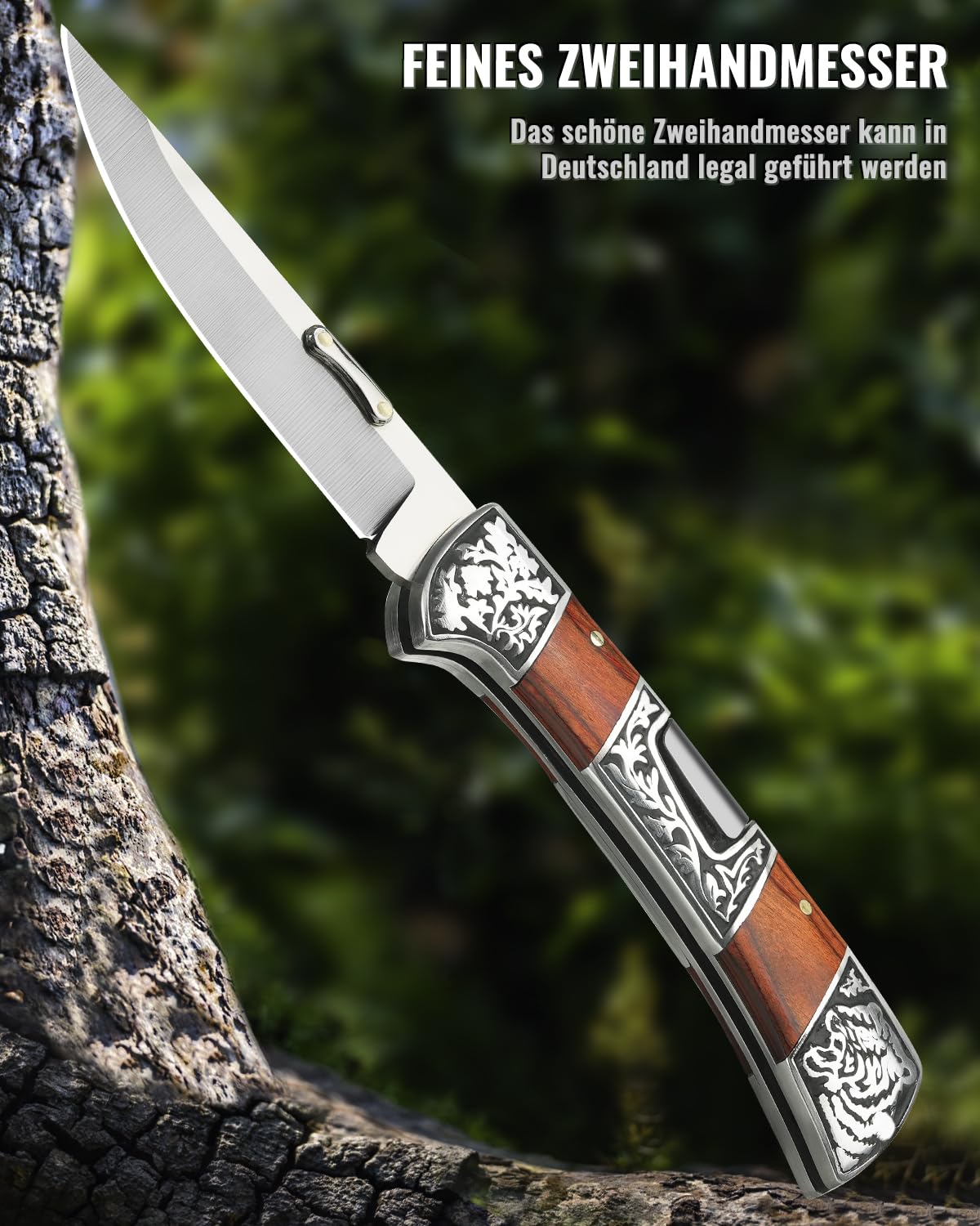🔪 Folding EDC Pocket Knife – Classic Wood Handle