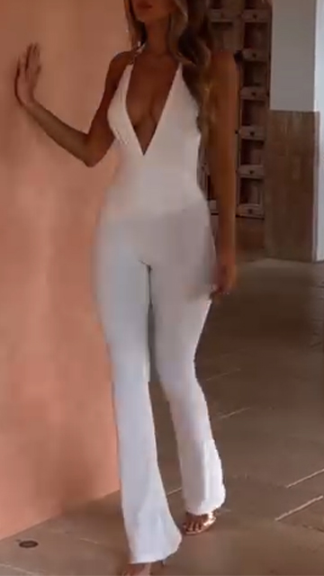 Ladies' Neck Hanging Hollow Slim Fitting Jumpsuit