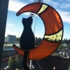 50% OFF- Stained glass cat on the moon, window hanging suncatcher