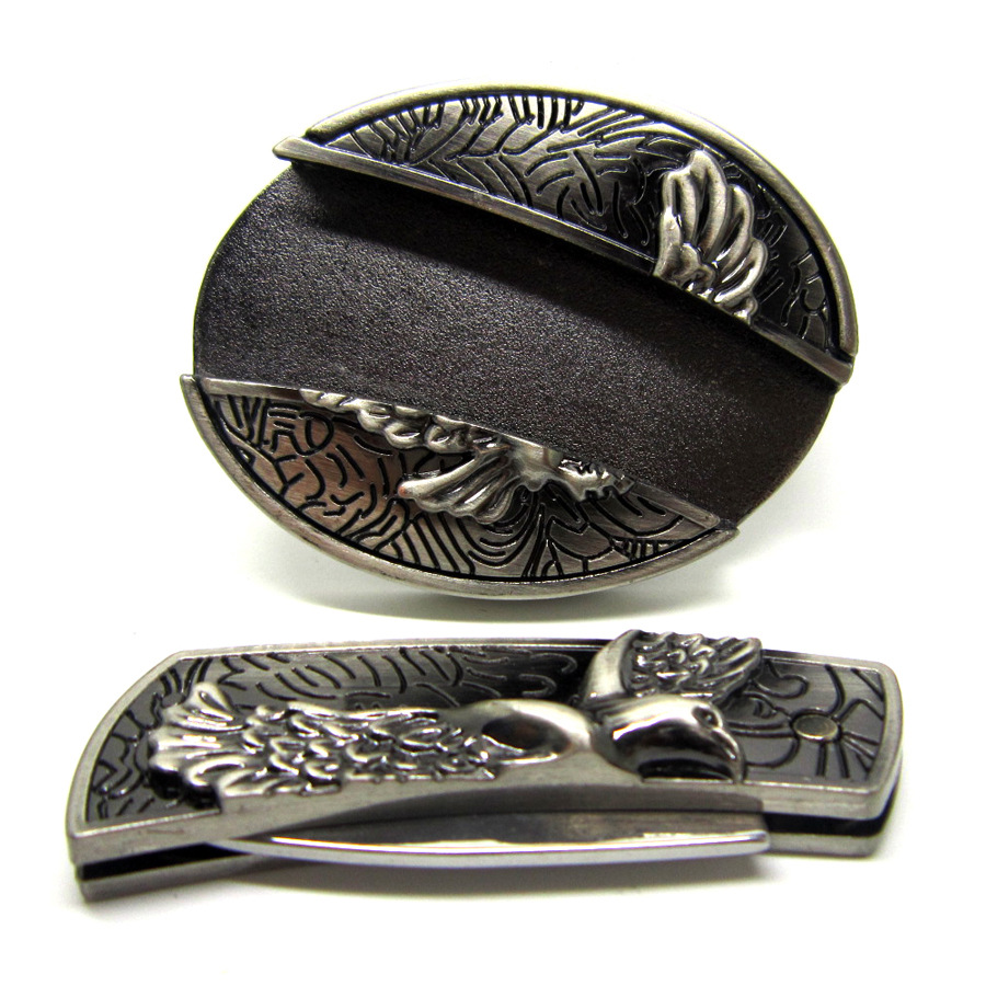 flying eagle with pocket knife belt buckle