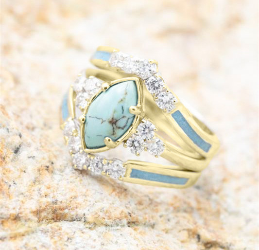Sterling Silver Natural Turquoise Diamond Ring - BUY 2 FREE SHIPPING