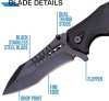 Pocket Knife Full Edge Spear Point Recurve Blade + Glass Breaker & Cord Cutter