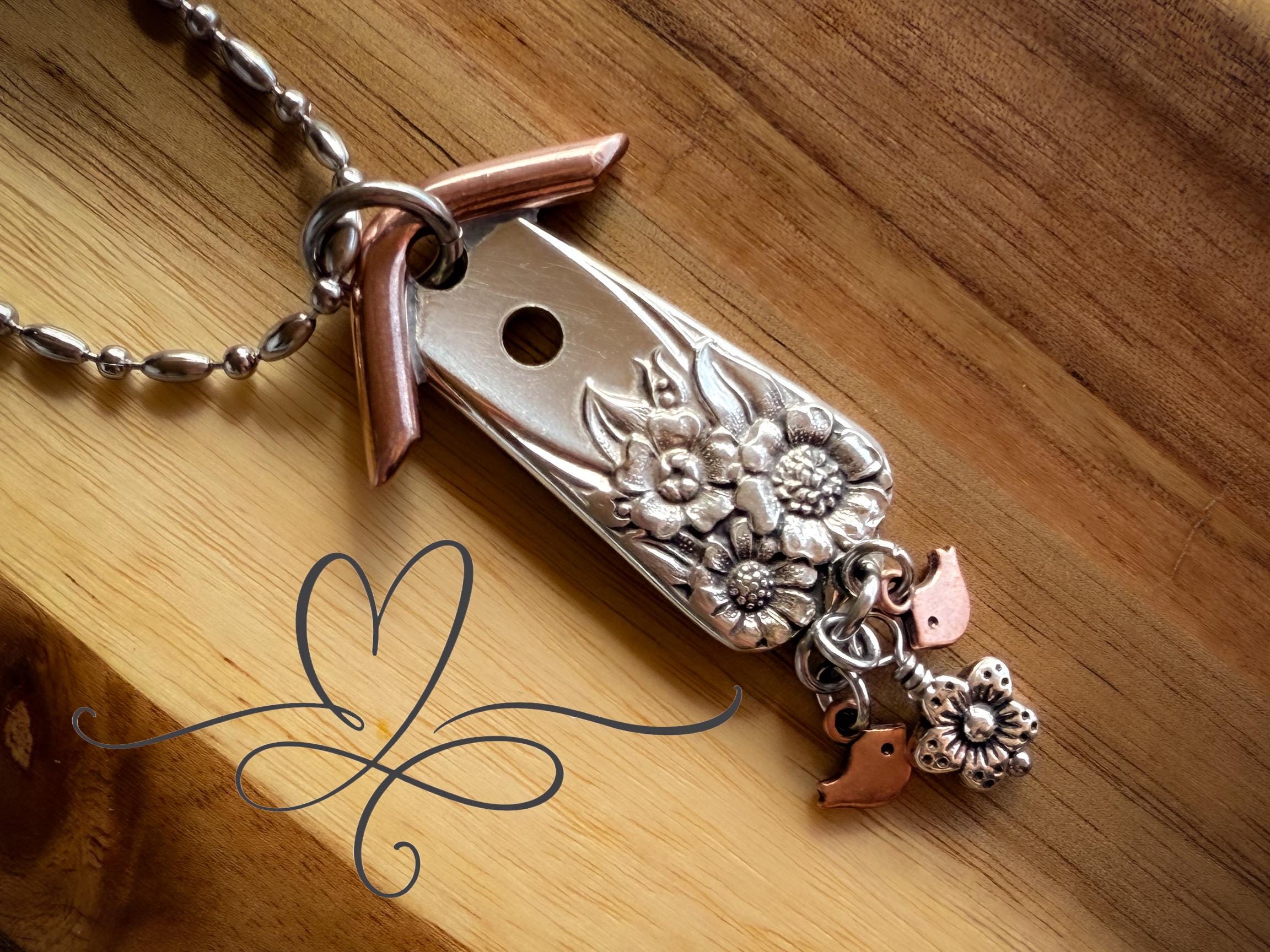 The 1950’s Little “April” Birdhouse Necklace or Purse Charm • Made From Authentic Silver-Plated, Vintage Silverware