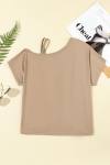 Dokotoo T Shirts for Women Twist Knot Color Block Loose Fit Cold Shoulder Tops for Women Fashion 2024