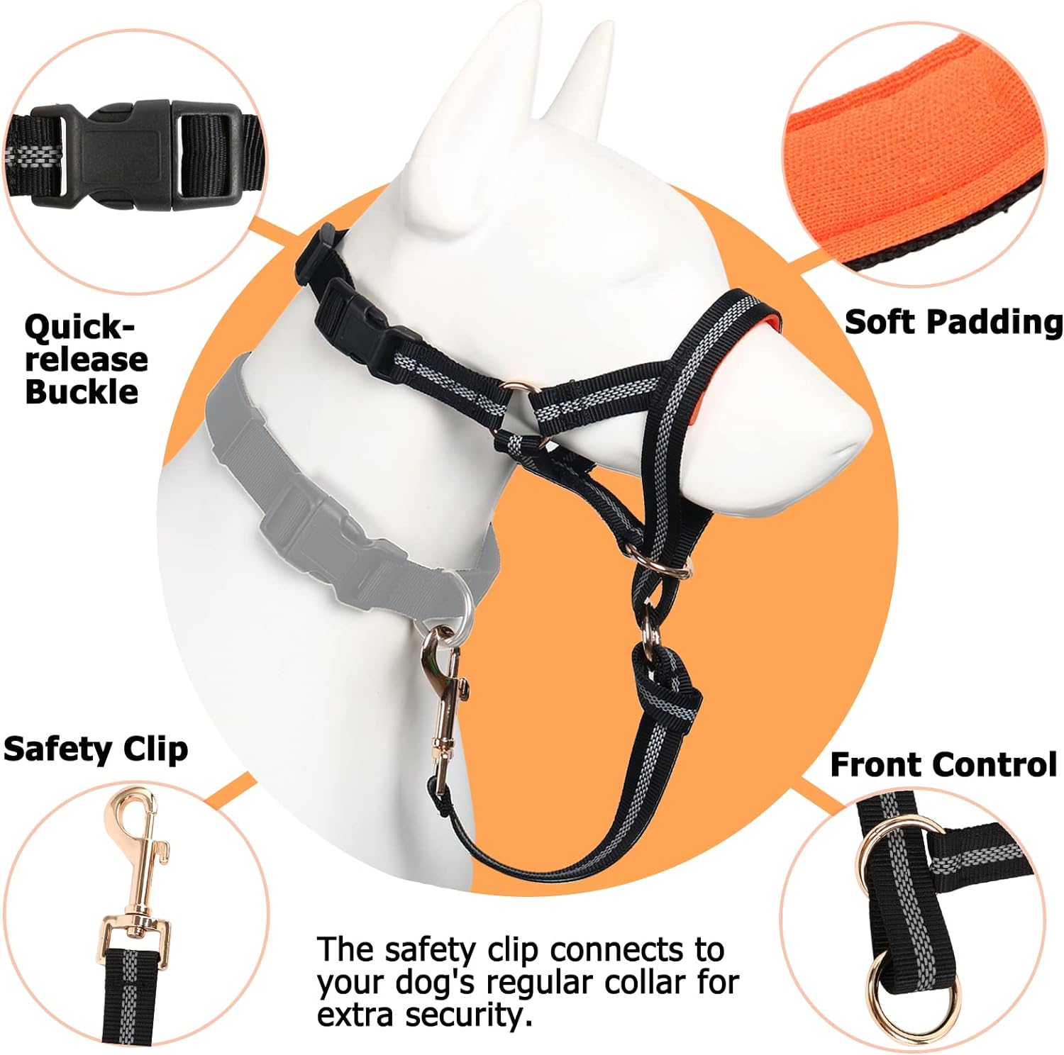 BARKLESS Dog Head Collar, No Pull Dog Halter with Soft Padding, Reflective Training Tool for Medium Large Dogs, Labrador, Stops Heavy Pulling and Easy Control on Walks