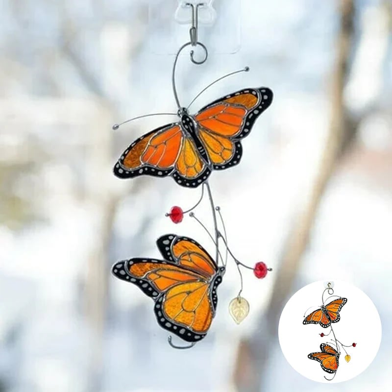 💥LAST DAY SALE 50% OFF💥Stained Monarch Butterfly Glass Window Decor