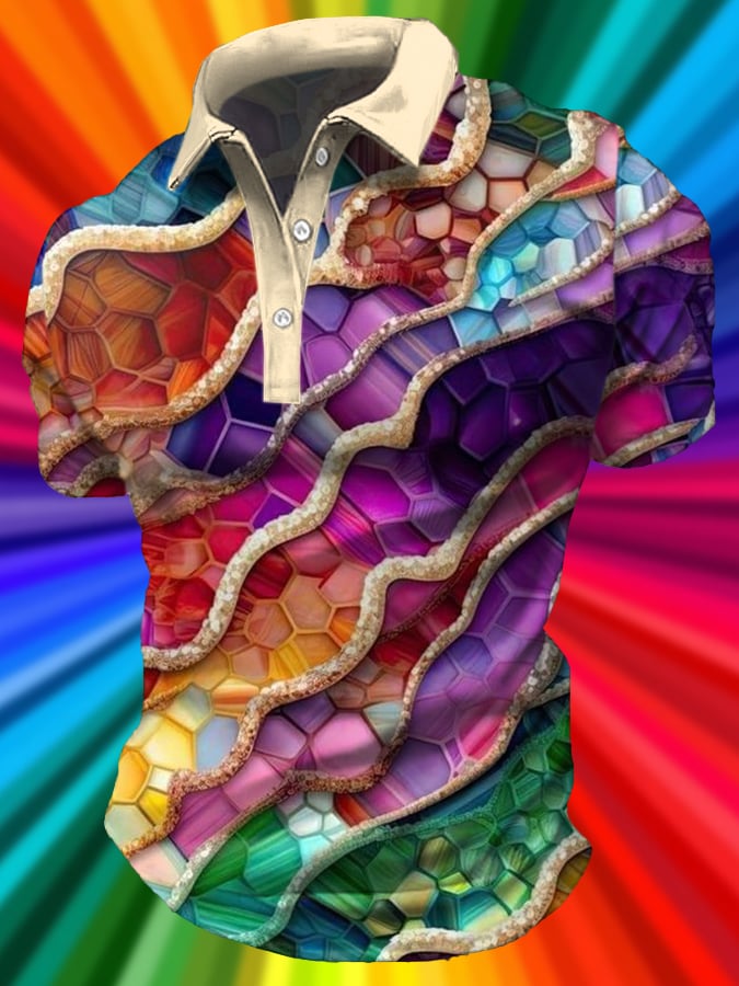 Men's Pride Month Rainbow Printed Knitted Pullover Polo Shirt Top
