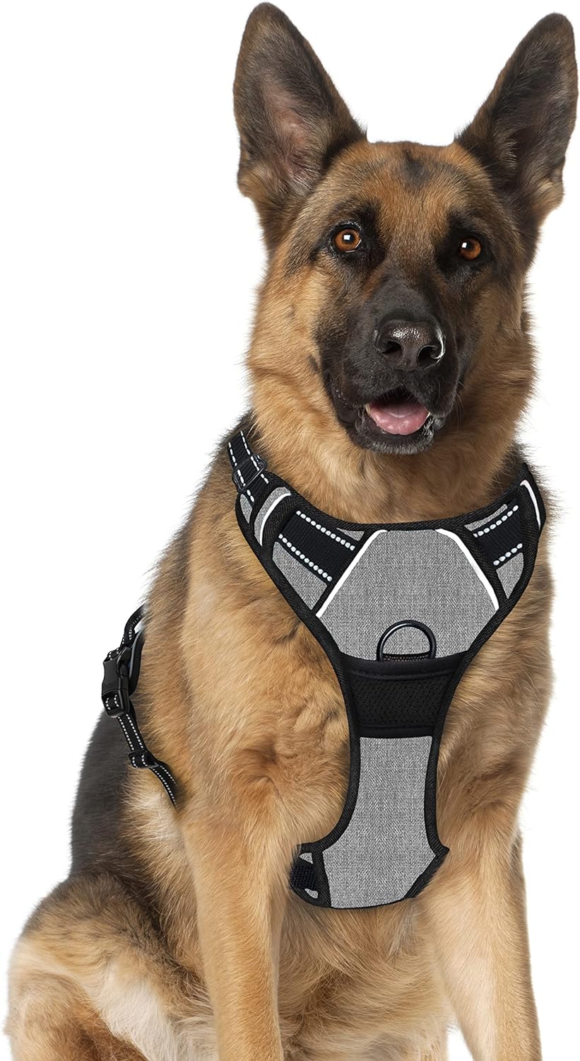 BARKBAY No Pull Dog Harness Front Clip Heavy Duty Reflective Easy Control Handle for Large Dog Walking(Black,L)