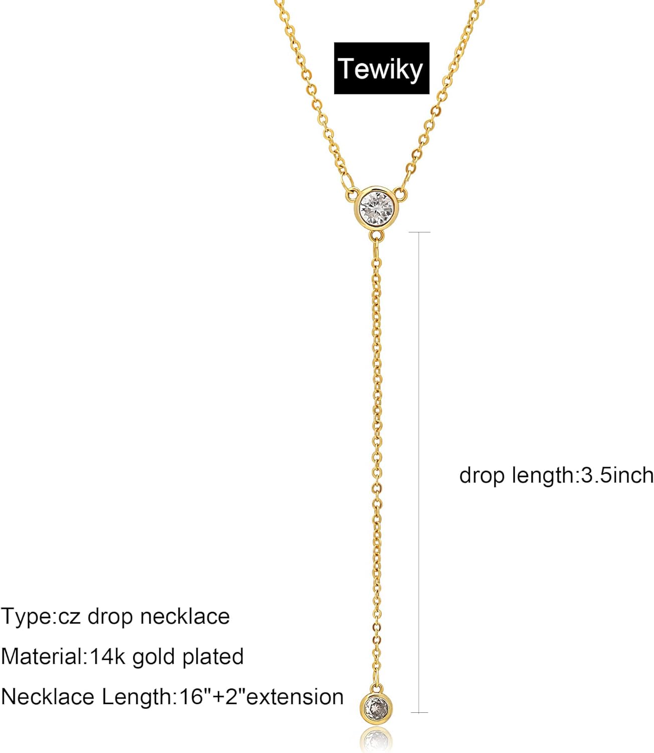 Tewiky Diamond Necklaces for Women, Dainty Gold Necklace 14k Gold Plated Long Lariat Necklace Simple Gold CZ Diamond Choker Necklaces for Women Trendy Gold Necklace Jewelry Gifts for Girls