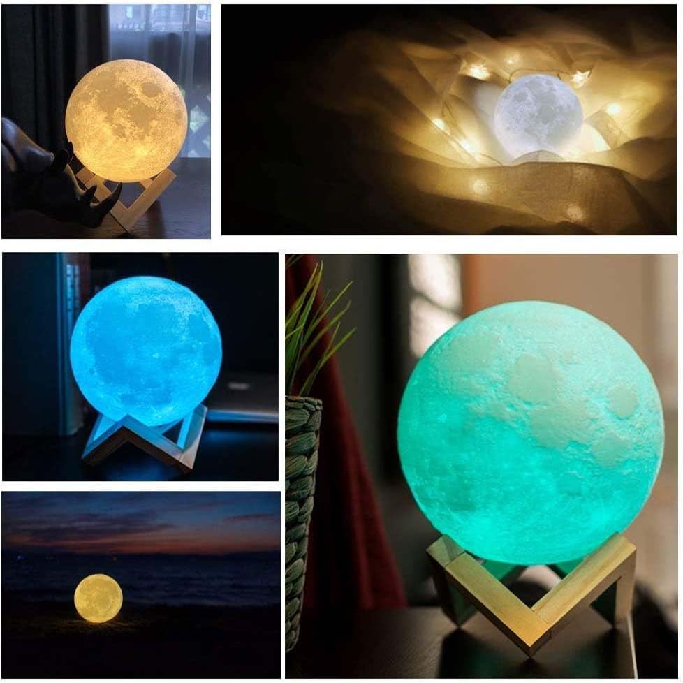 CPLA Moon Lamp 2024 Upgrade 6inch 128 Colors, Kids Room Decor Home Decor- 3D Printing Moon Night Light for Kids Adults- Gifts for Girls Boys Men Women Birthday- Wooden Stand & Remote/Touch Control