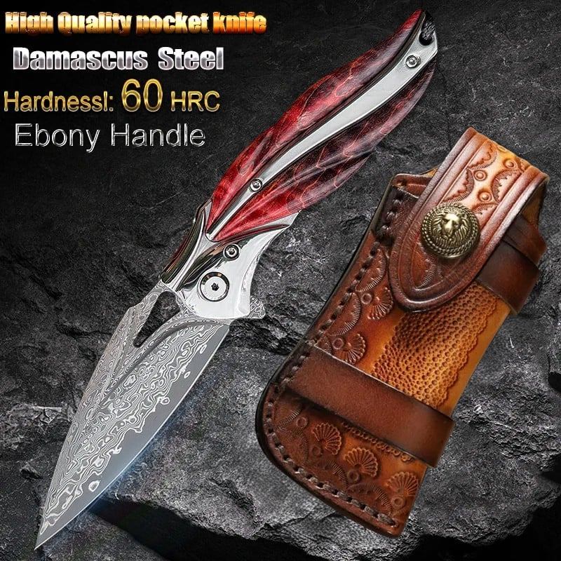 Purely Handmade VG-10 Damascus Folding Knife | EDC Camping Tool