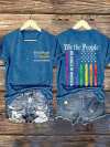 V-Neck Retro We The People No Kings In America Print T-Shirt