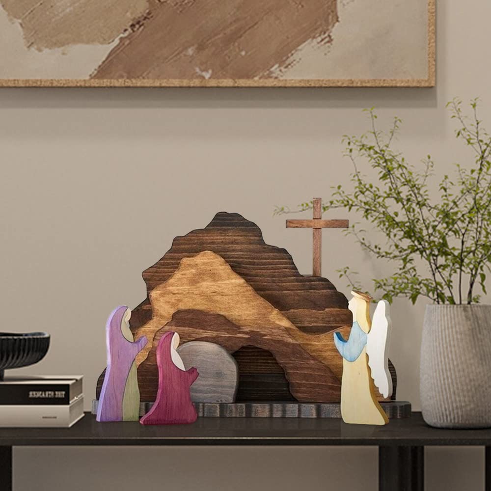Handmade Jesus Tomb-Easter Scene Wooden Decoration