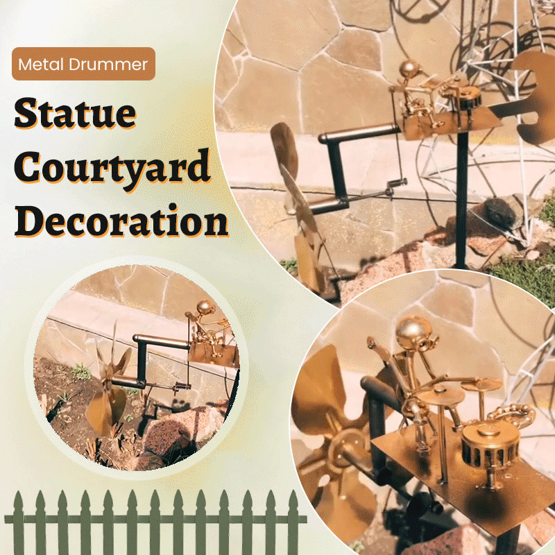 Metal Drummer Statue Courtyard Decoration