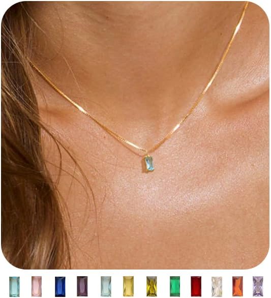 FUNEIA Diamond Necklaces for Women 14K Gold Plated Emerald Birthstone Necklace for Women Mothers Dainty Gold Necklace Blue Green Cubic Zirconia Pendant Necklace Birthday Gifts for Women Girls Jewelry