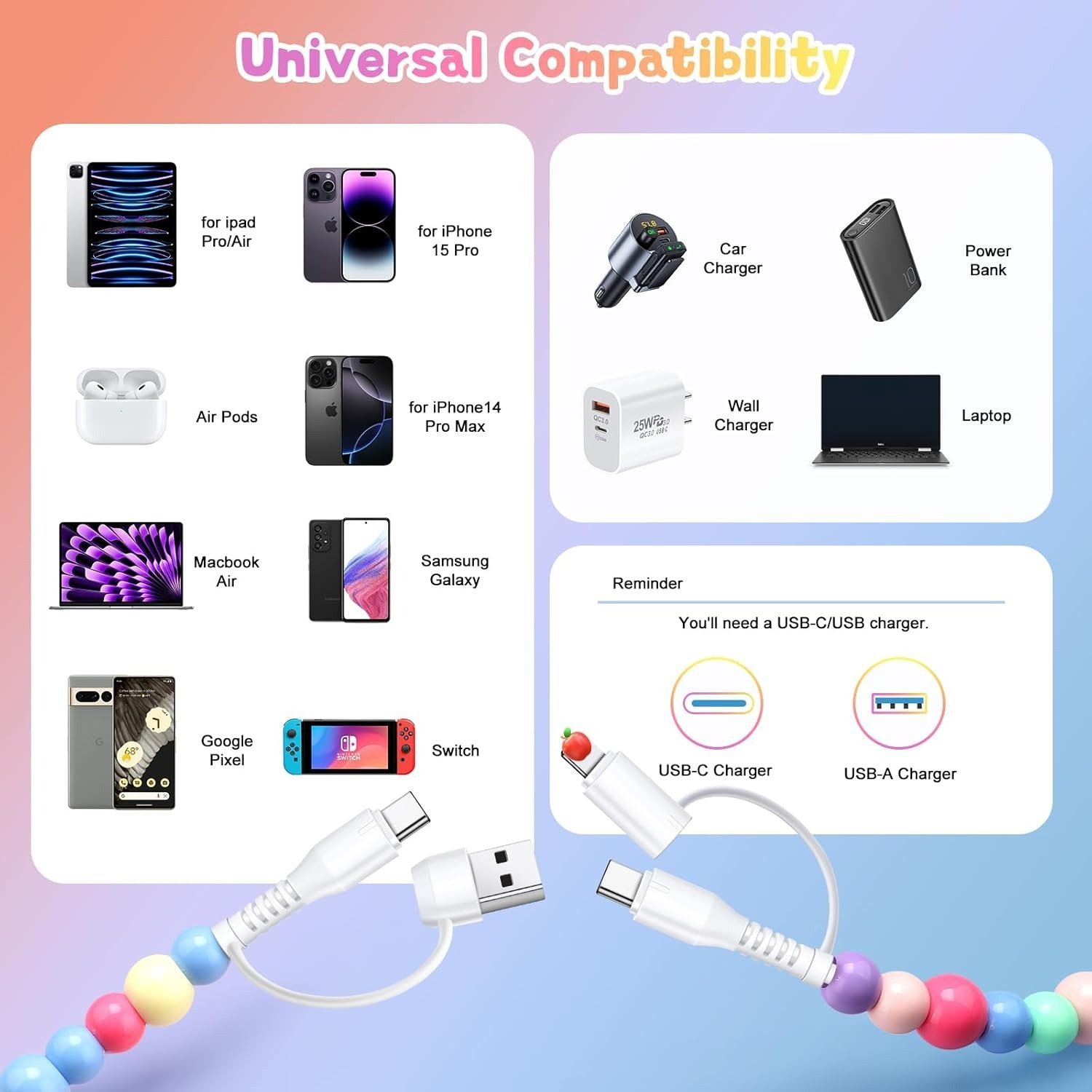 🎁TikTok Last Day Sale - 70% OFF🎉Beaded Charging Cords (🌈SALE $9.99)