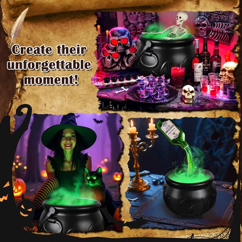 Halloween Witches Cauldron with Magical Floating Potion Bottles and Fog Maker Diffuser