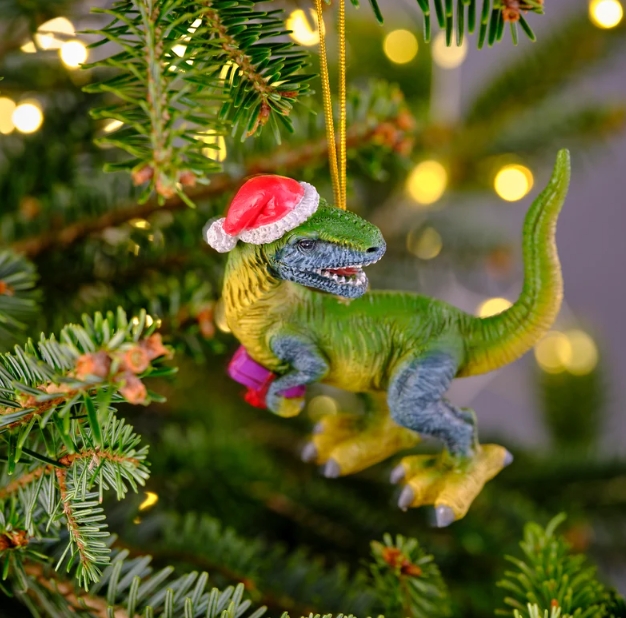 🦖🎄Novelty Christmas Hat Tyrannosaurus Rex/Brachiosaurus/Velociraptor/Triceratops Figurine - Hanging Ornament