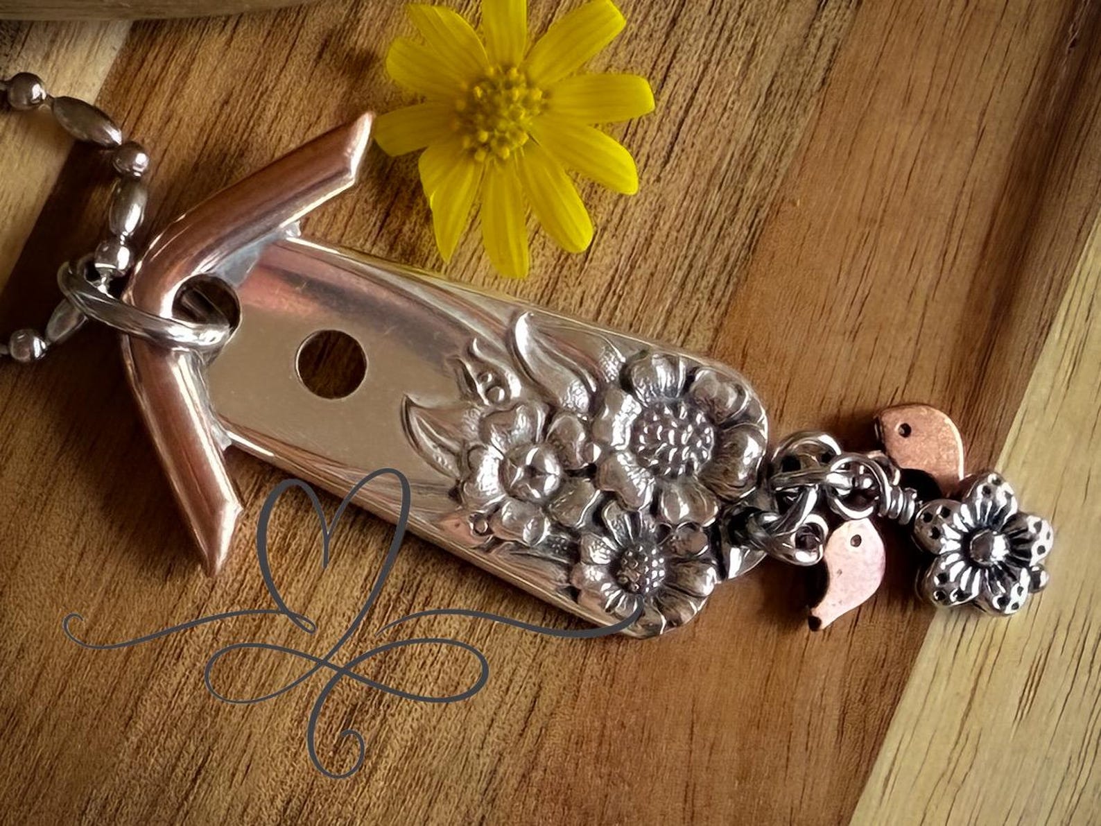 The 1950’s Little “April” Birdhouse Necklace or Purse Charm • Made From Authentic Silver-Plated, Vintage Silverware