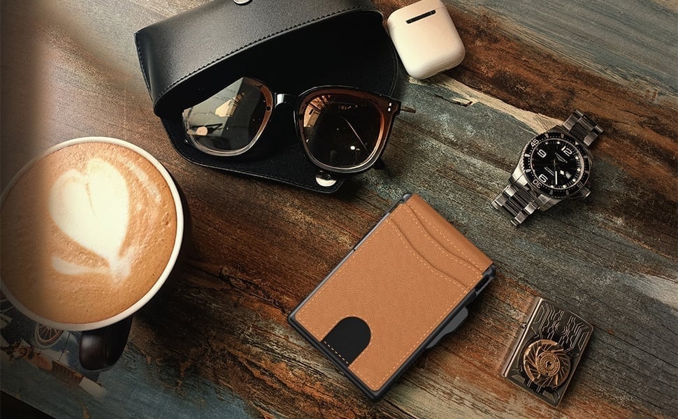 ✨Wallet for Men - with Pop Up Aluminum Case Money Clip Slim Leather Slots Credit Card Holder RFID Blocking Bifold Minimalist Wallet