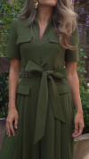 Women's Elegant Solid Color Lapel Pleated Wide Leg Jumpsuit