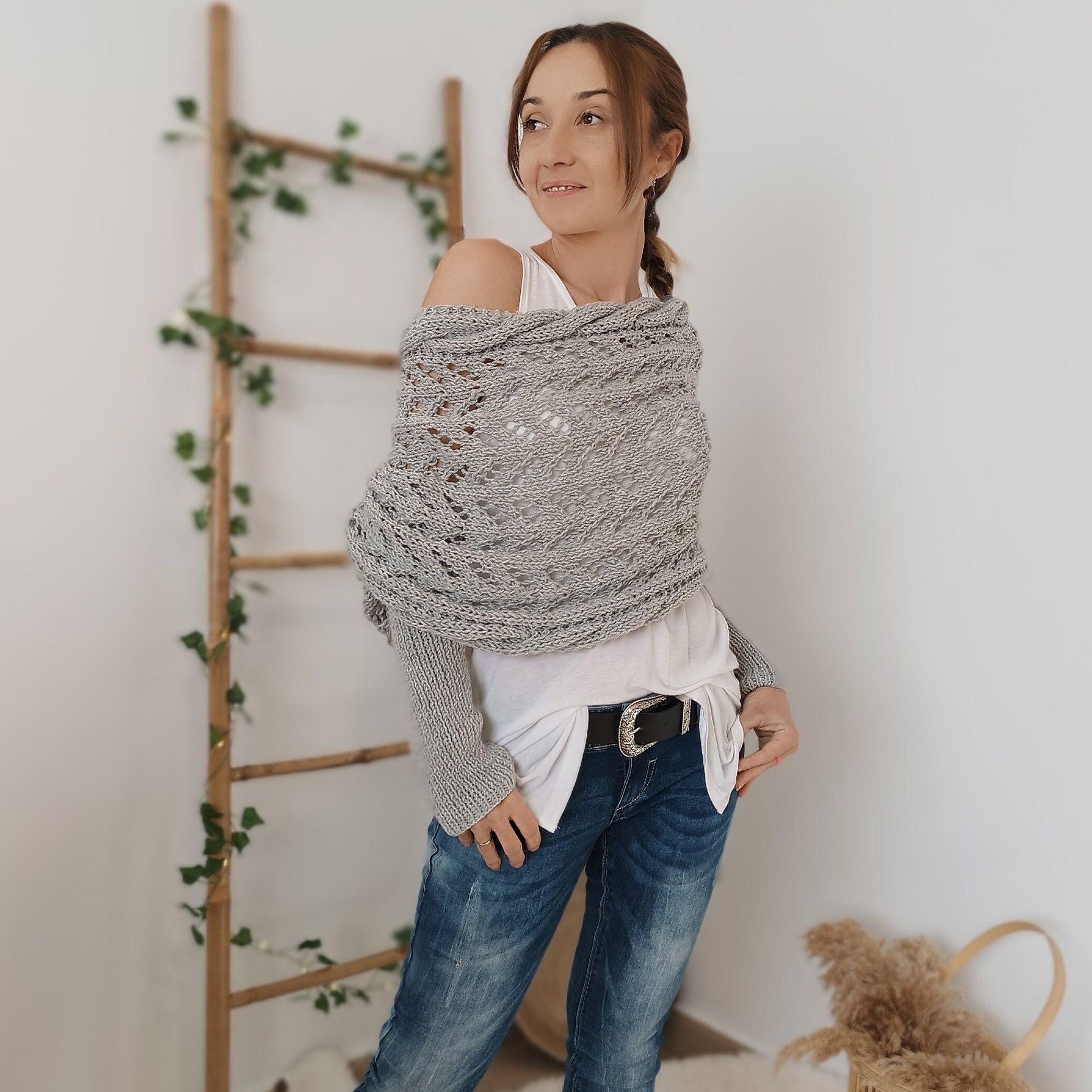 TikTok 🔥Last Day Promotion 48% OFF-🎁-Scarf With Sleeves, Knitted Cable Wrap