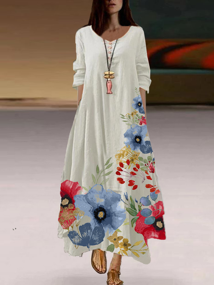 Women Casual Floral Printed Long Dress