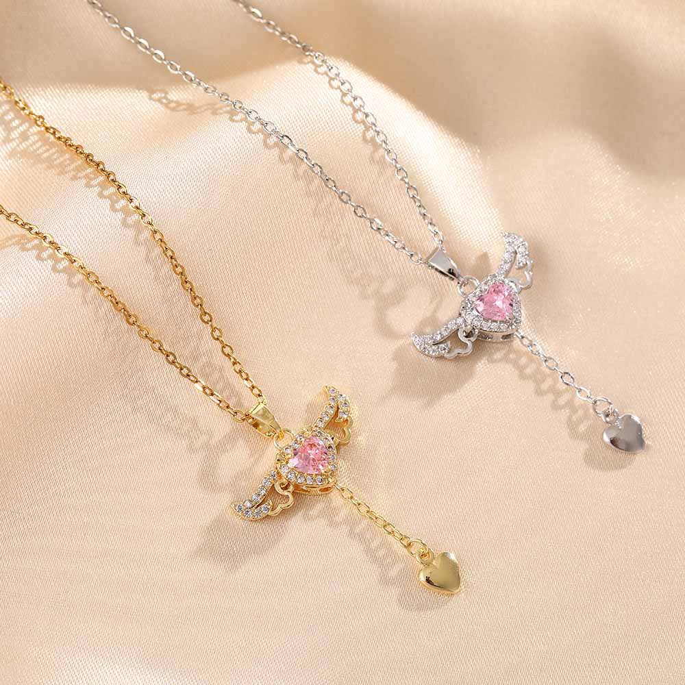 🧚‍♀️Handmade Cupid Heart Angel Wings Tassel Necklace With Crystal - 🎁Women's Gift