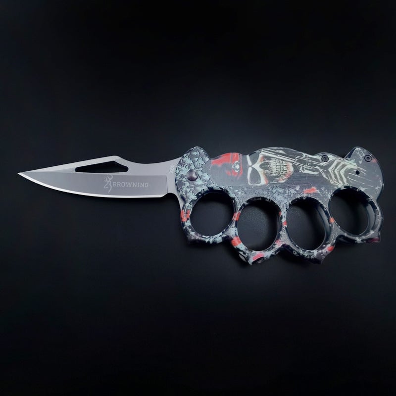 New Skull Printed Knuckle Folding Knife