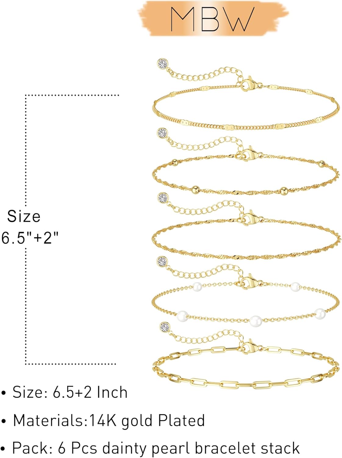 Gold Bracelets for Women, 14K Dainty Gold Plated Stackable Bracelets for Women Trendy Gold Bracelet Stack Set Waterproof Chain Bracelets Paperclip Adjustable Tennis Minimalist Tiny Cute Jewelry