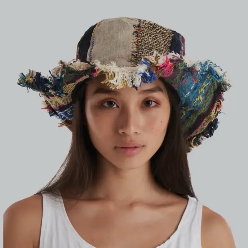 🎩Patchwork multicolored mushroom Hemp Hat with hidden pocket fedorahats🔥