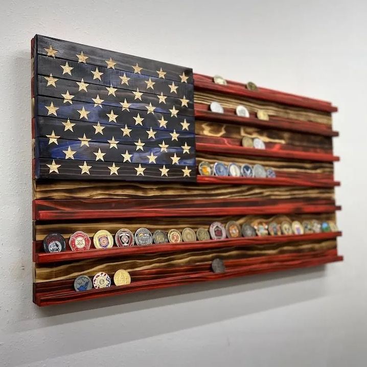 🔥Handmade US Flag Challenge Coin Display