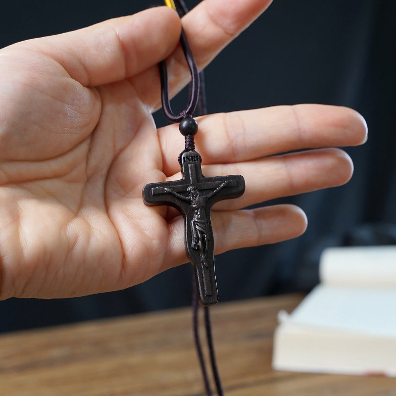 Jesus Cross Wooden Necklace