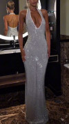 Ladies' Neck Hanging Hollow Sequins with Sexy Temperament Party Dress