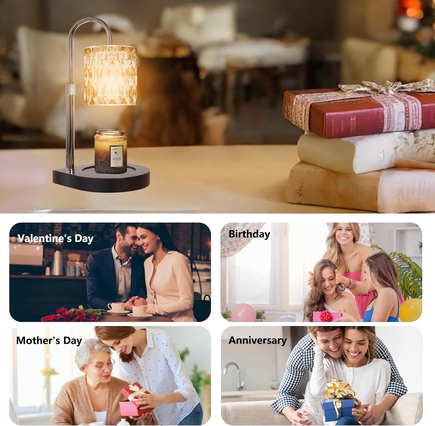 GEEZO Fragrance Candle Warmer Lamp with 2 Bulbs Electric Candle Warmer with Timer & Dimmer for Home Decor