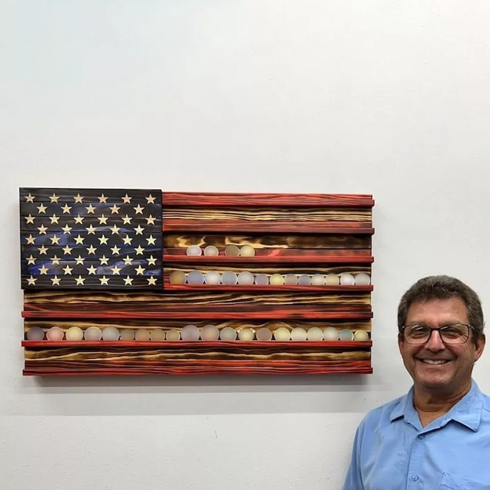 Vintage American Flag Solid Wood Wall Mounted Challenge Coin Display Holder Rack