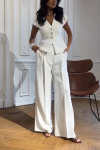 Women's Casual V-neck Cap Sleeve Two-piece Suit