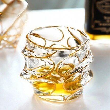 Gold Rim Wave Whiskey Glass