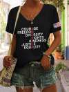 V-Neck Retro America Courage Freedom Diversity Rights Kindness Justice Equality Print T-Shirt