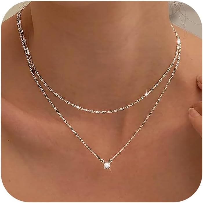 Tewiky Diamond Necklaces for Women, Dainty Gold Necklace 14k Gold Plated Long Lariat Necklace Simple Gold CZ Diamond Choker Necklaces for Women Trendy Gold Necklace Jewelry Gifts for Girls