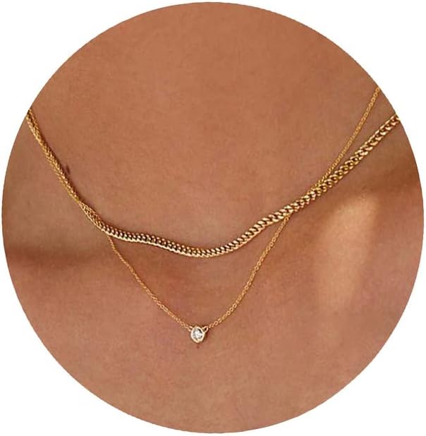 Tewiky Diamond Necklaces for Women, Dainty Gold Necklace 14k Gold Plated Long Lariat Necklace Simple Gold CZ Diamond Choker Necklaces for Women Trendy Gold Necklace Jewelry Gifts for Girls