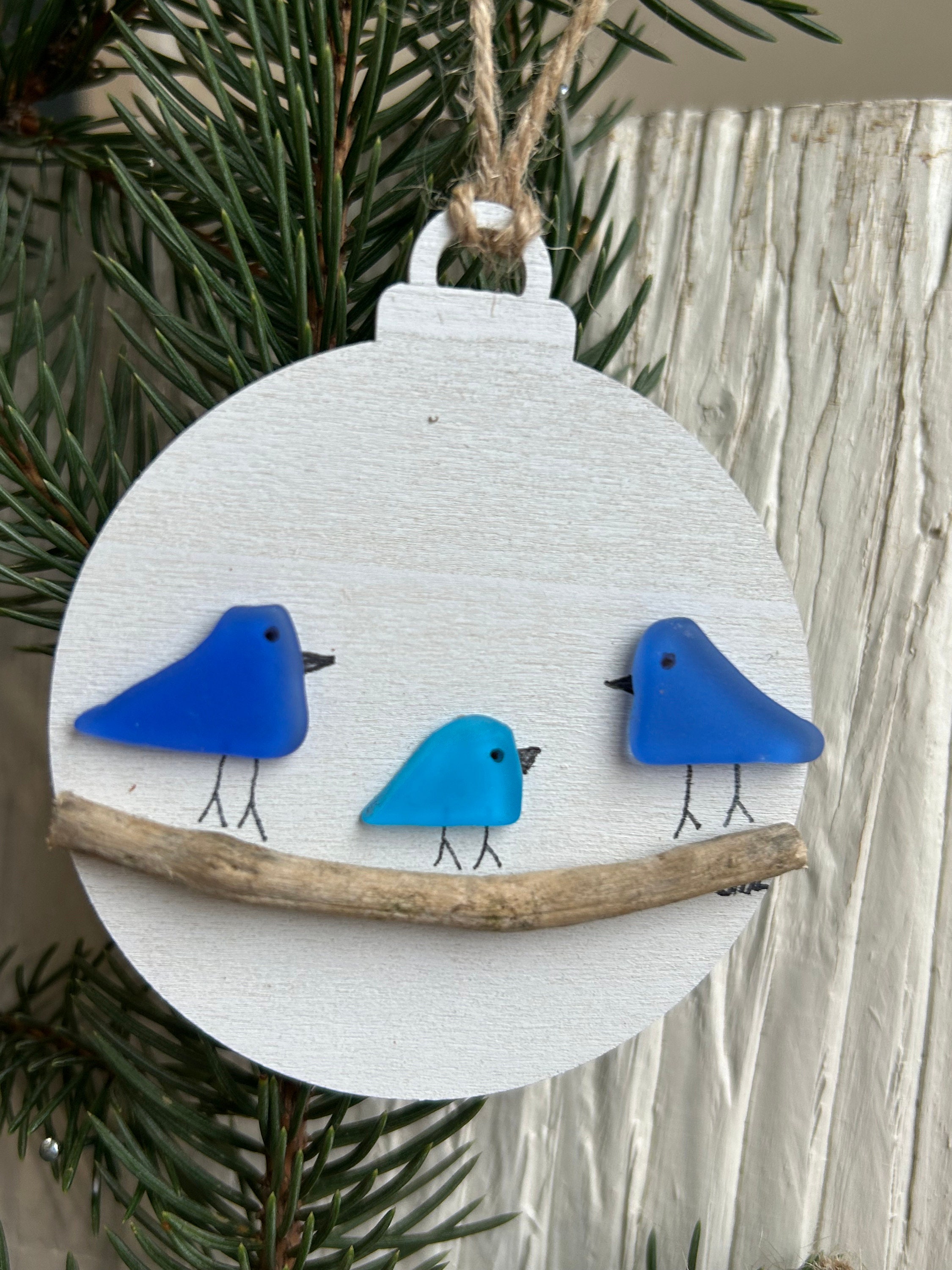 Handmade Family of Sea Glass Birds Christmas Ornament