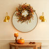 🍁🎁 Front Door Autumn Wreath Handmade Artificial Wreath with Bright Oak Leaves, Small Pumpkins, Berry Branches, 🎄 Mixed Leaves for Farmhouse Indoor and Outdoor Window Wall Door Decoration