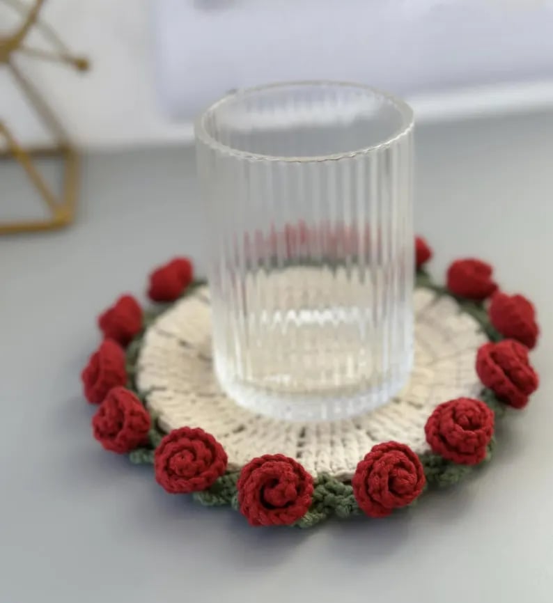 🌹100% Handmade Rose Coaster and Flower Basket Crochet